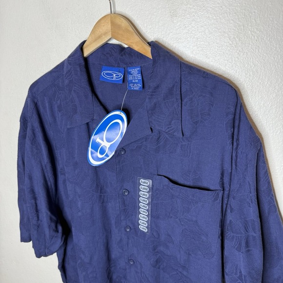 New OP Ocean Pacific Blue Leaf Tropical Short Sleeve Aloha Shirt Mens XL - Picture 2 of 10